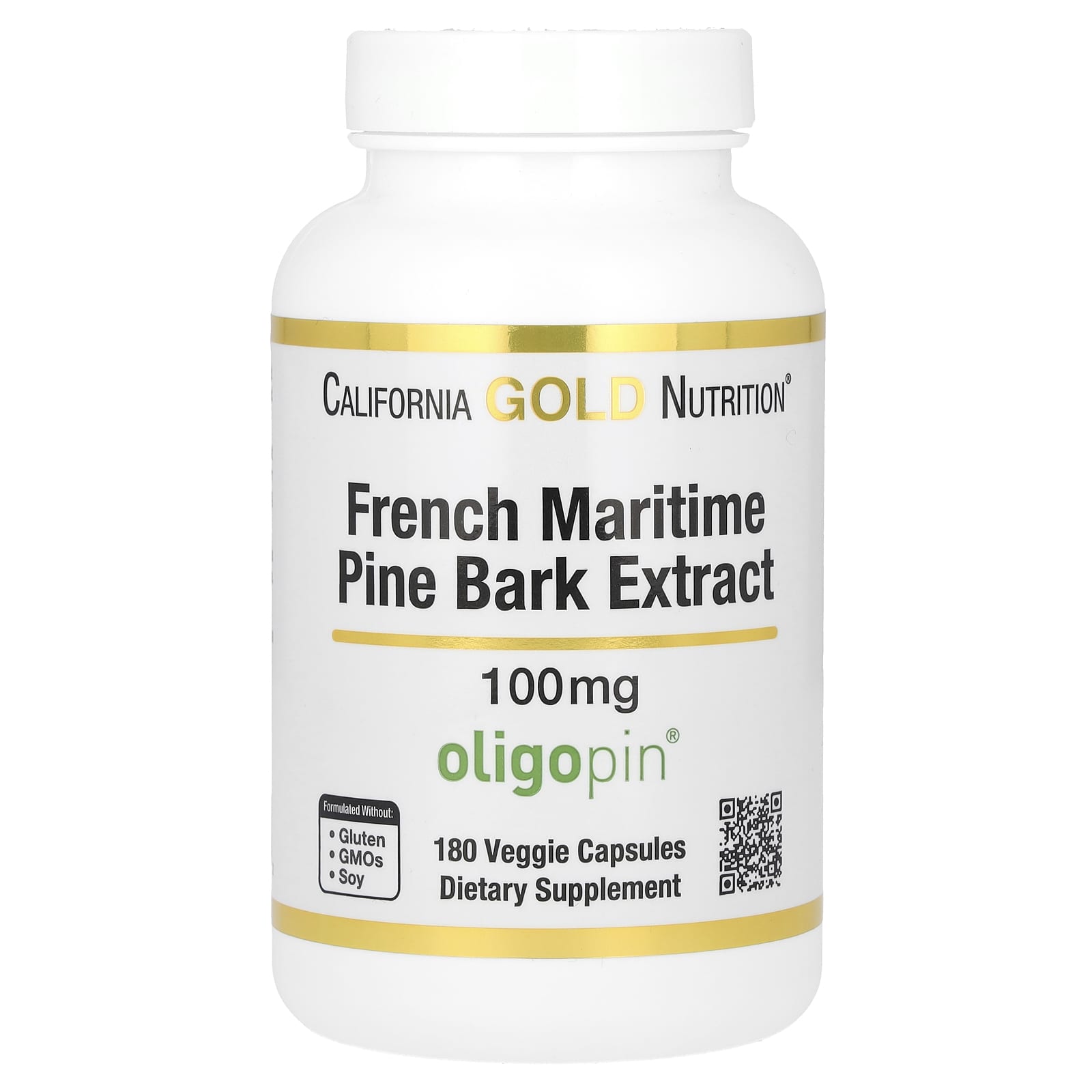 California Gold Nutrition French Maritime Pine Bark Extract 100mg 180 Veggie Capsules - Image 1