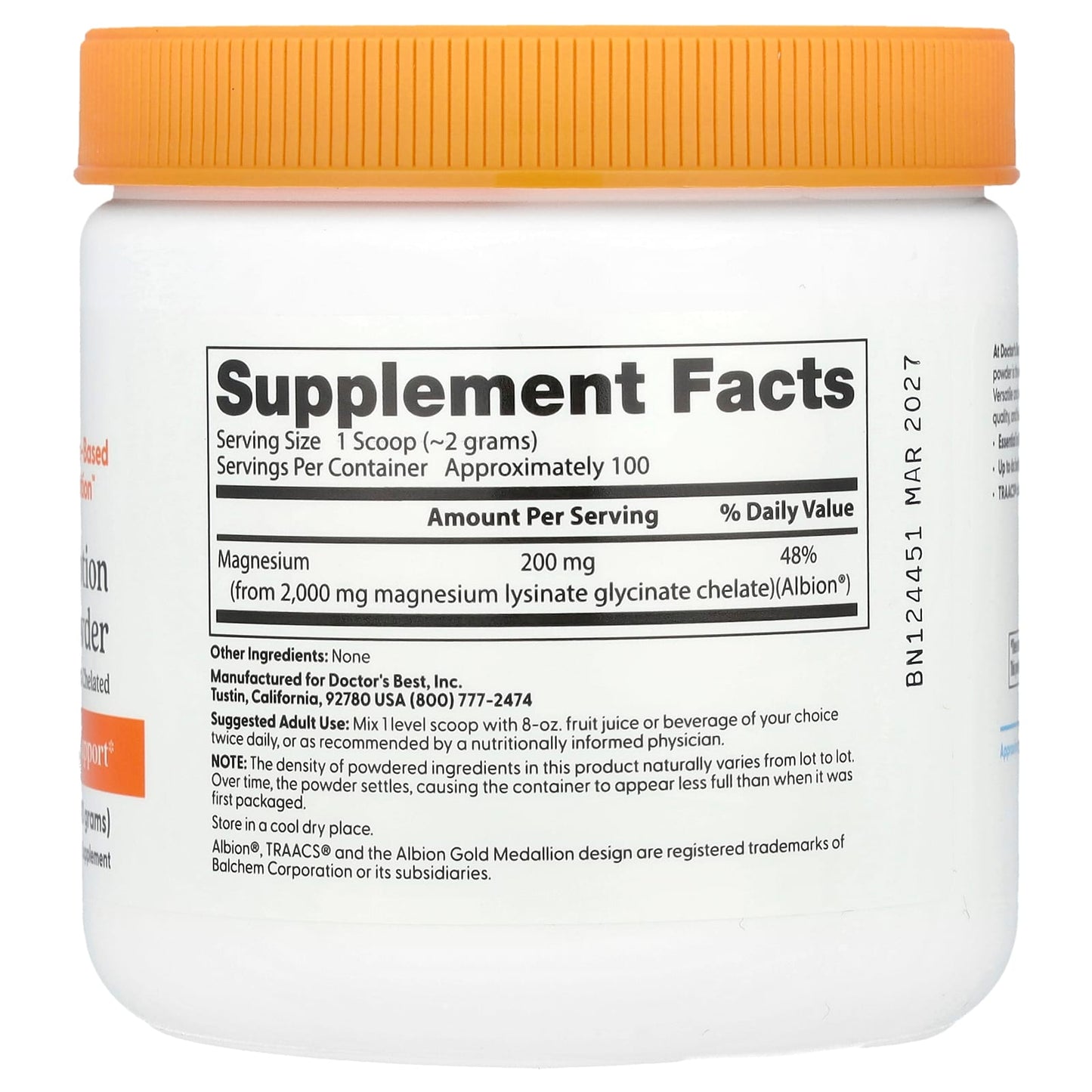 Doctor's Best High Absorption Magnesium Powder, 7.1 oz (200g) - Image 2