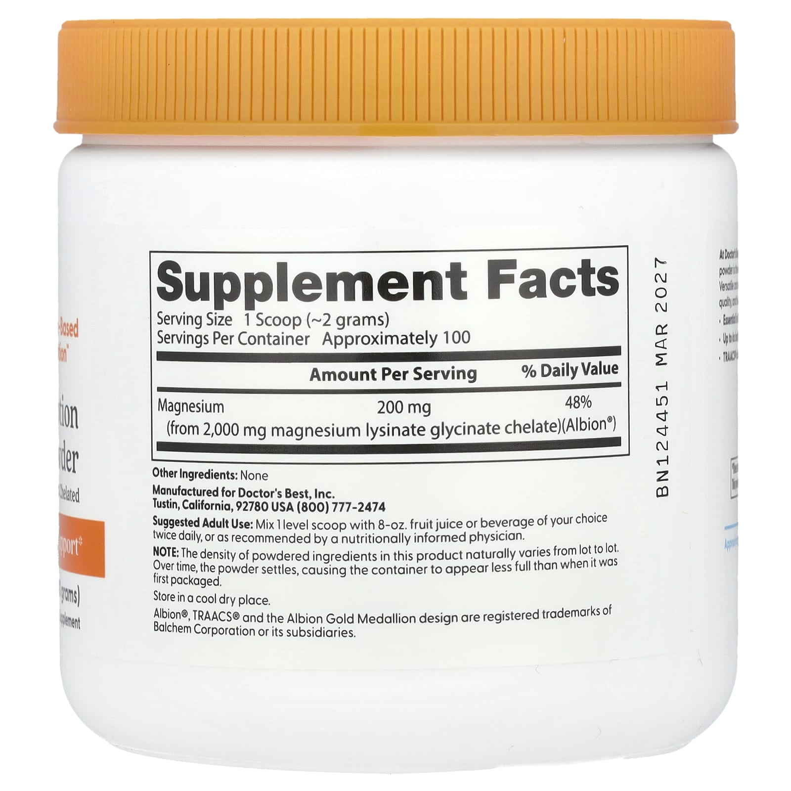 Doctor's Best High Absorption Magnesium Powder, 7.1 oz (200g) - Image 2