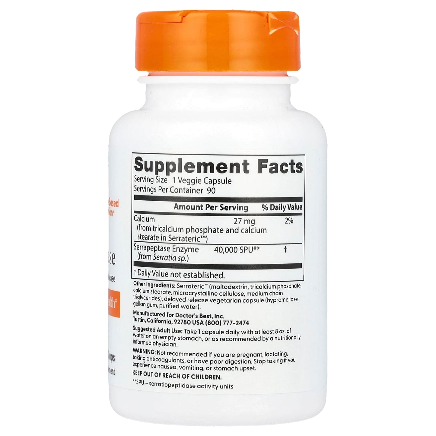 Doctor's Best Serrapeptase 90 Veggie Caps for Sinus Health - Image 2