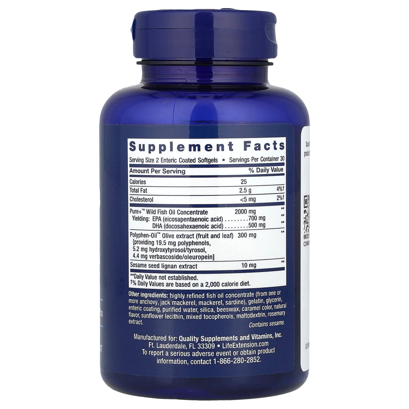 Life Extension, Super Omega-3, EPA/DHA Fish Oil, Sesame Lignans & Olive Extract, 60 Enteric Coated Softgels - Image 2