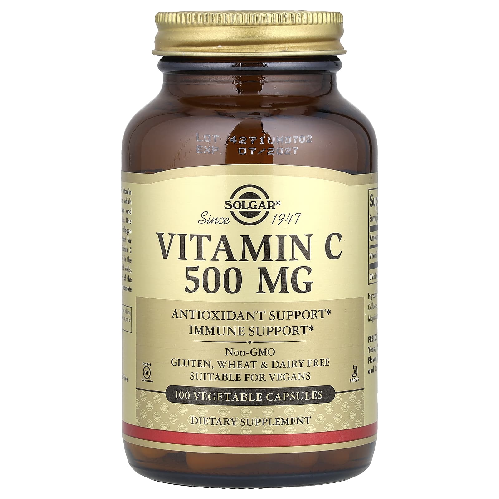 Solgar, Vitamin C, 500 mg, 100 Vegetable Capsules
