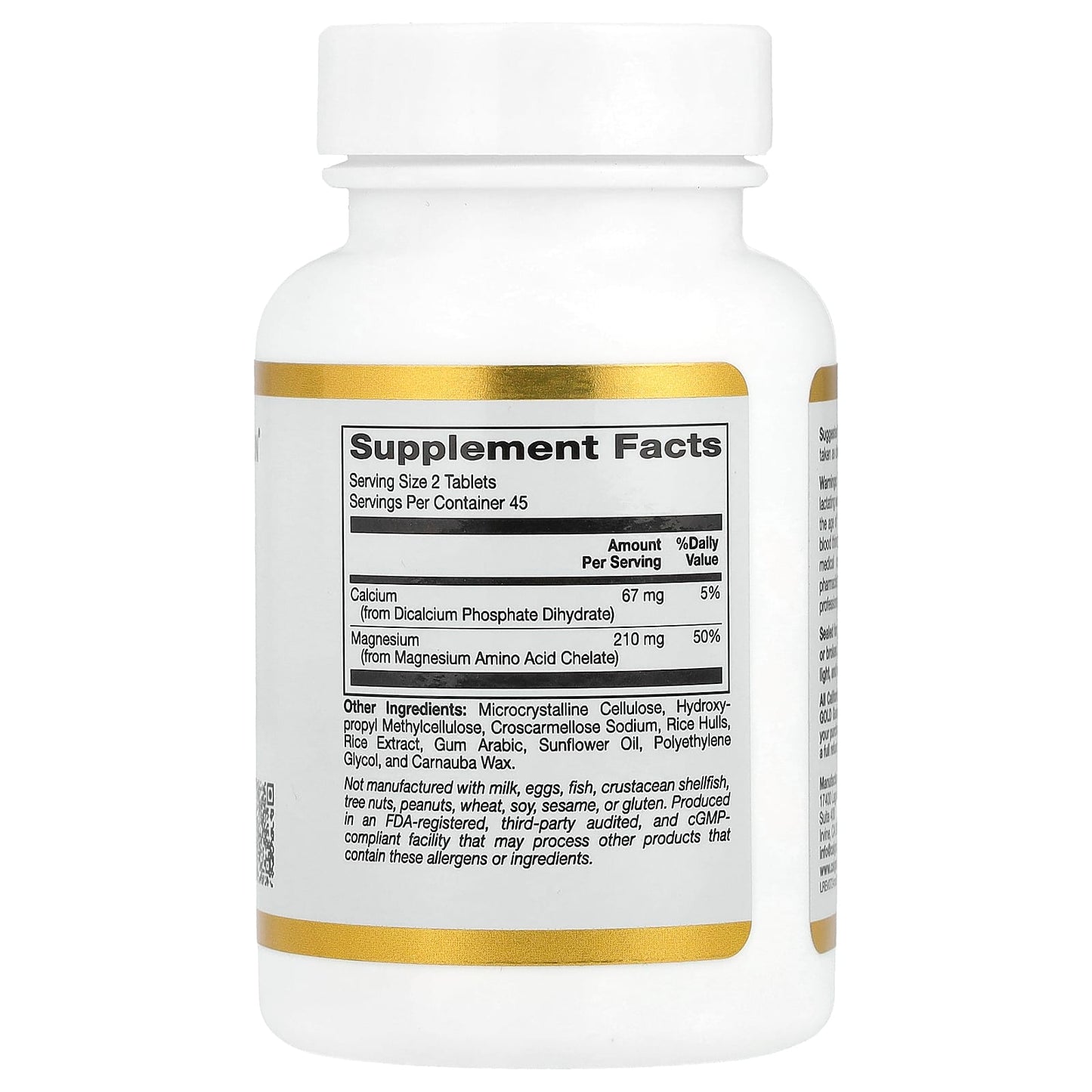 California Gold Nutrition Magnesium Chelate with Calcium - 90 Tablets for Bone & Heart Health - Image 2