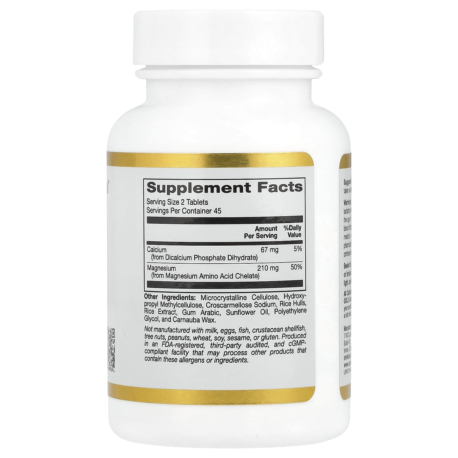 California Gold Nutrition Magnesium Chelate with Calcium - 90 Tablets for Bone & Heart Health - Image 2