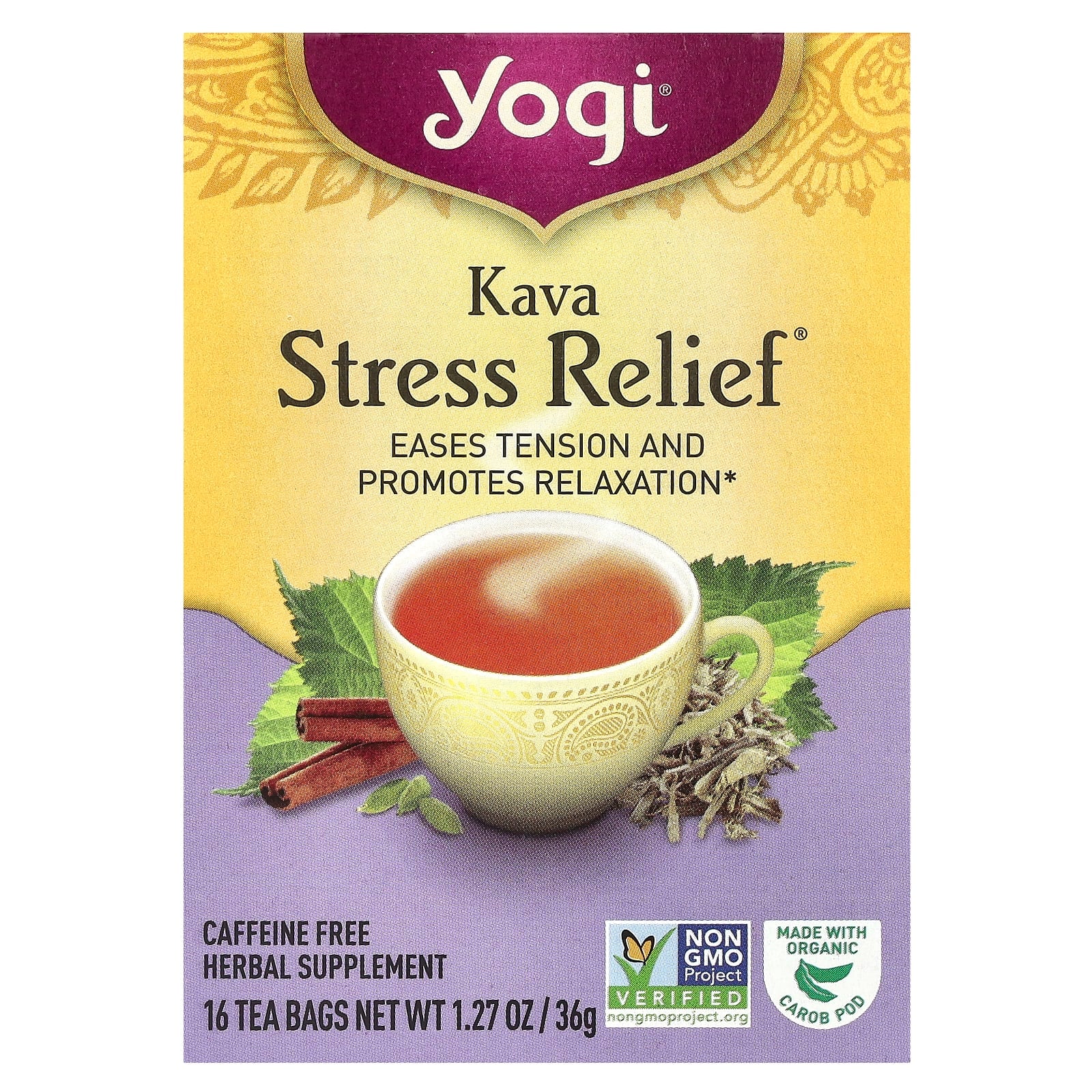 Yogi Tea, Kava Stress Relief®, Caffeine Free, 16 Tea Bags, 1.27 oz (36 g) - Image 1