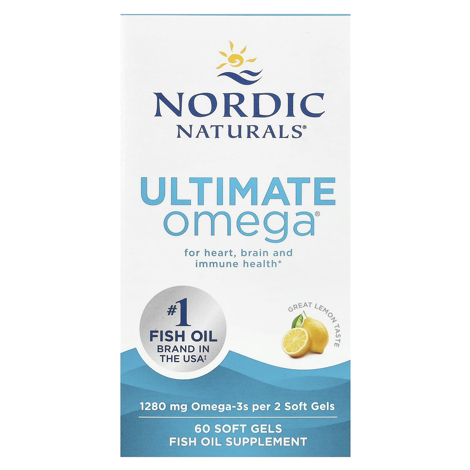 Nordic Naturals, Ultimate Omega, Lemon, 60 Soft Gels (640 mg per Soft Gel) - Image 1