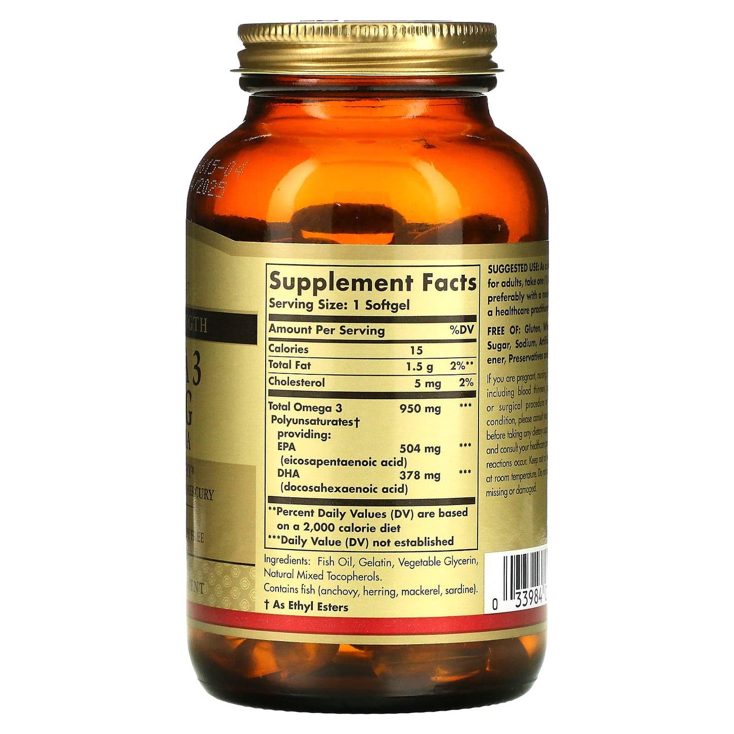 Solgar, Omega 3, EPA & DHA, Triple Strength, 950 mg, 100 Softgels - Image 2