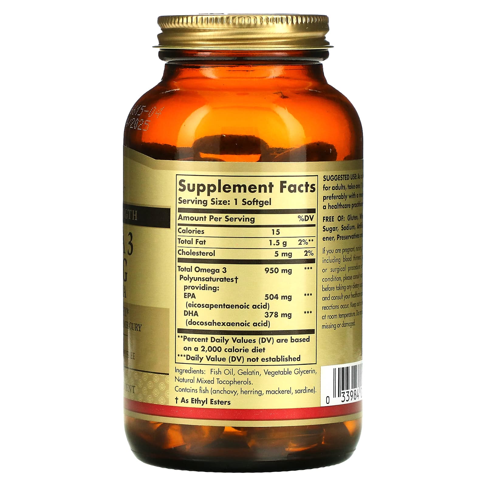 Solgar, Omega 3, EPA & DHA, Triple Strength, 950 mg, 100 Softgels - Image 2