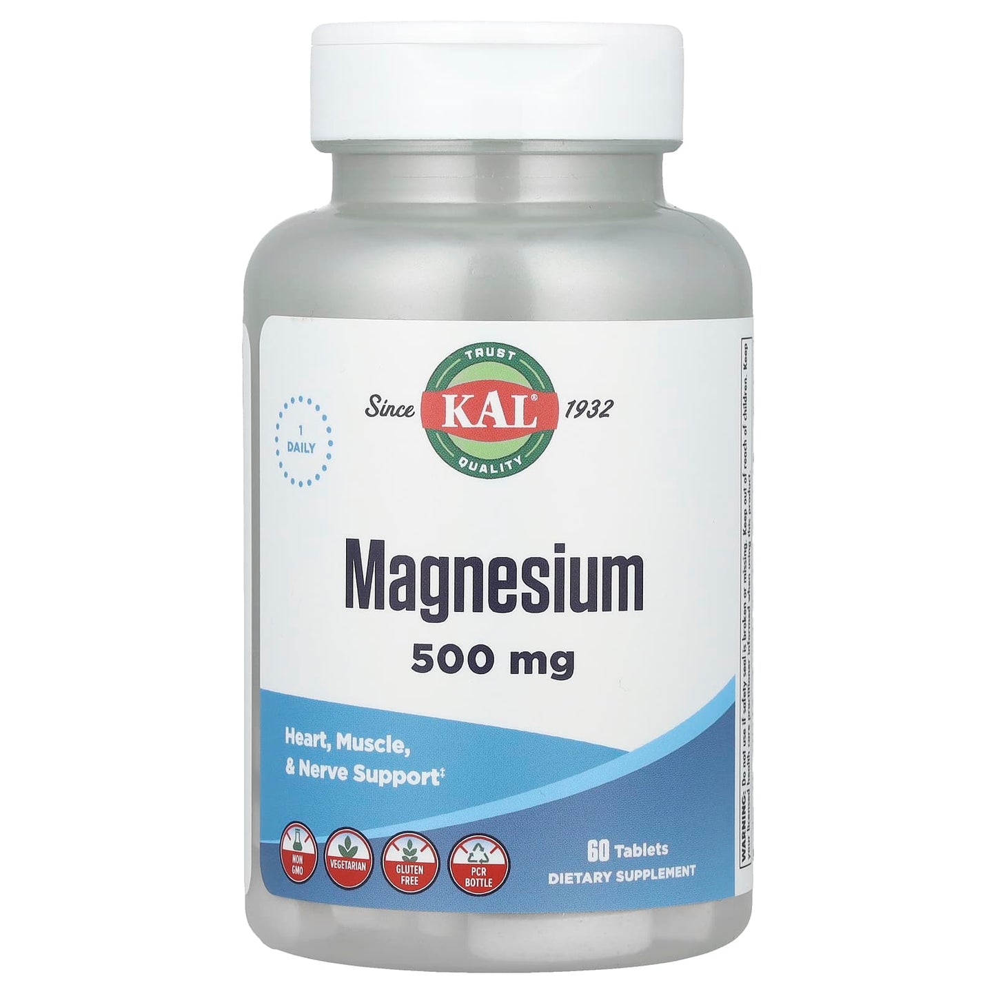 KAL Magnesium 500mg, 60 Tablets - Heart, Muscle & Nerve Support - Image 1