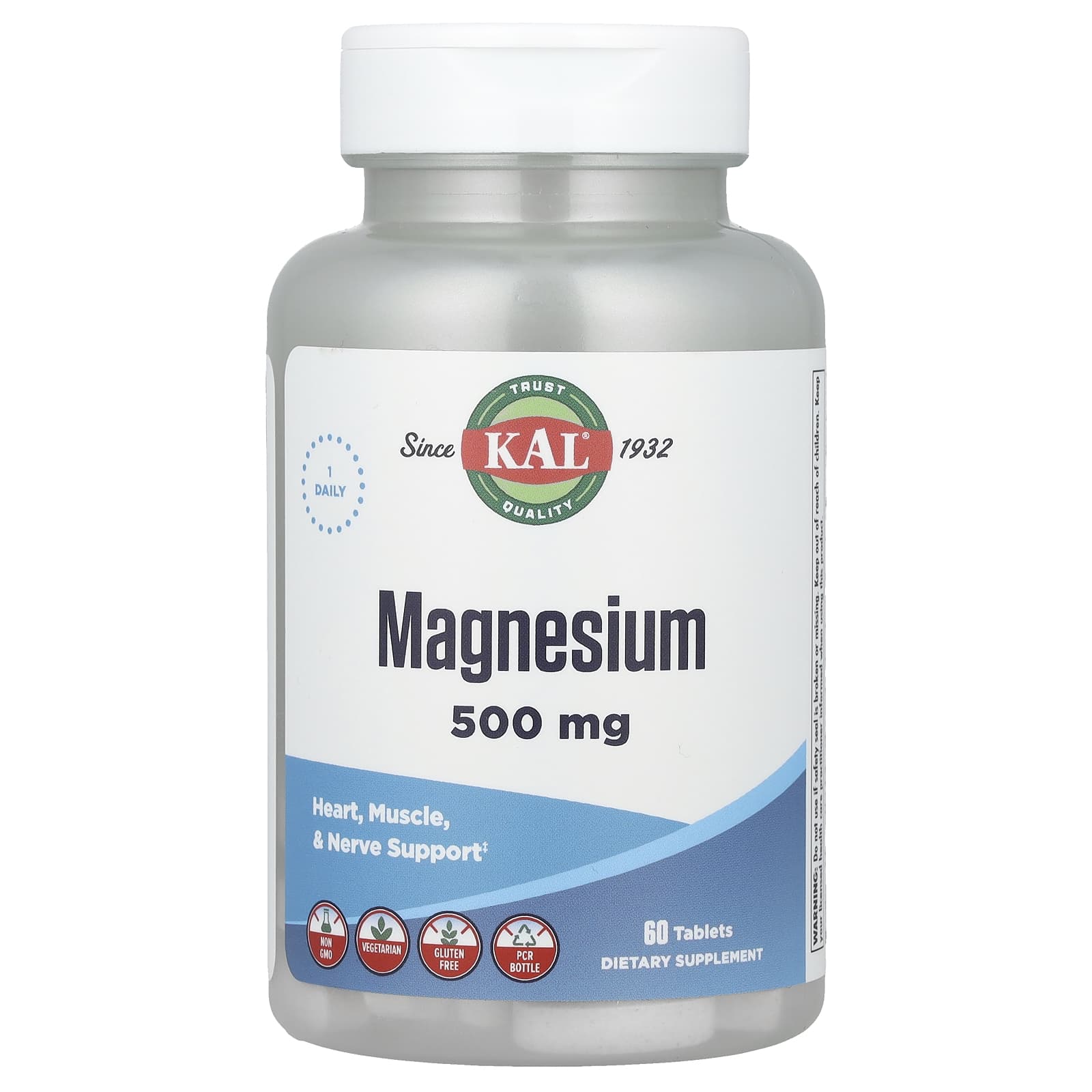 KAL Magnesium 500mg, 60 Tablets - Heart, Muscle & Nerve Support - Image 1