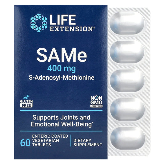 Life Extension, SAMe S-Adenosyl-Methionine, 400 mg, 60 Enteric Coated Vegetarian Tablets - Image 1