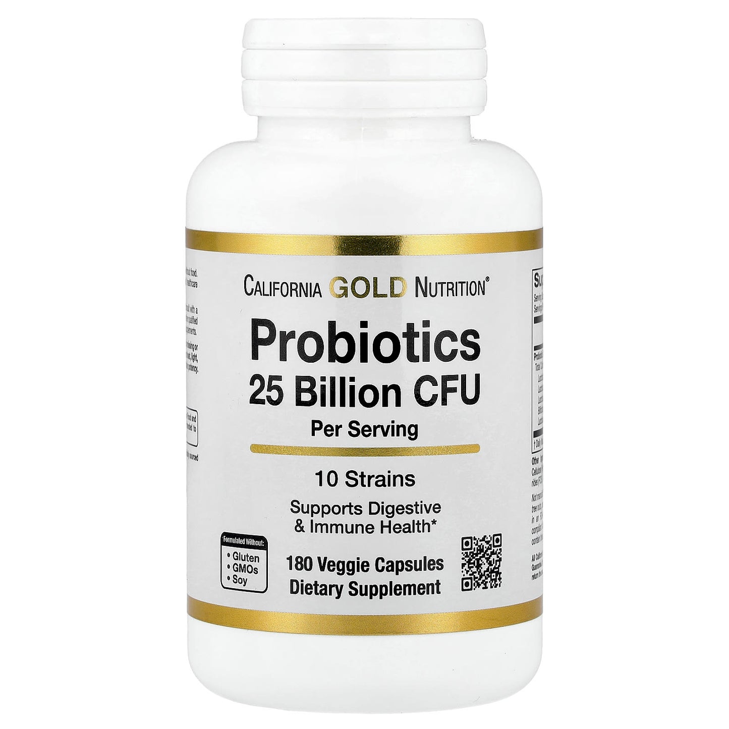 California Gold Nutrition Probiotics 10 Strain Blend, 25 Billion CFU, 180 Veggie Capsules - Image 1