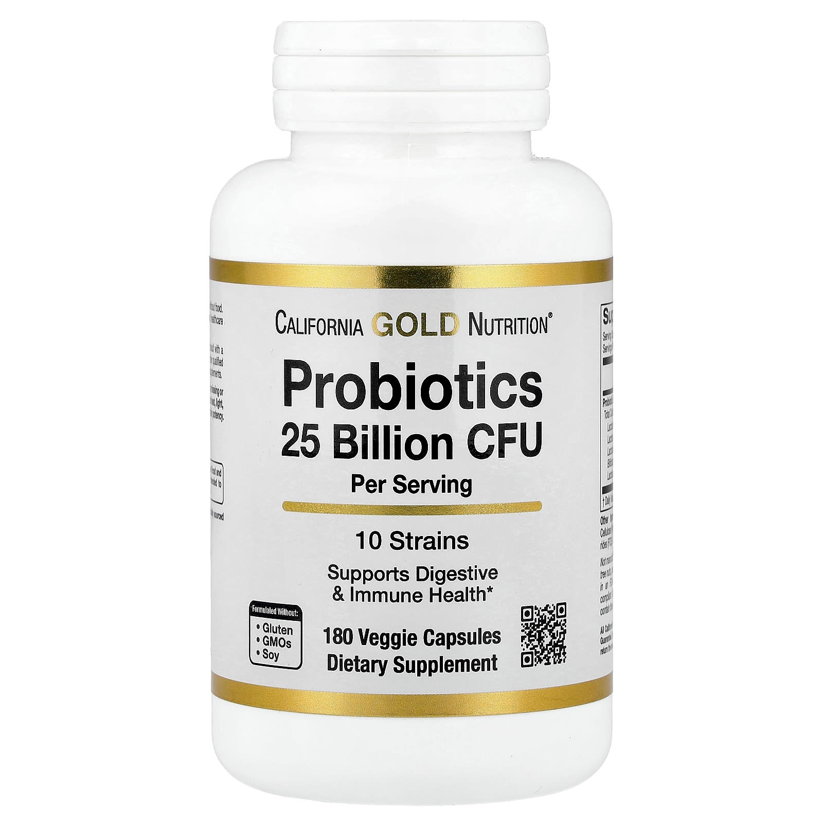 California Gold Nutrition Probiotics 10 Strain Blend, 25 Billion CFU, 180 Veggie Capsules - Image 1