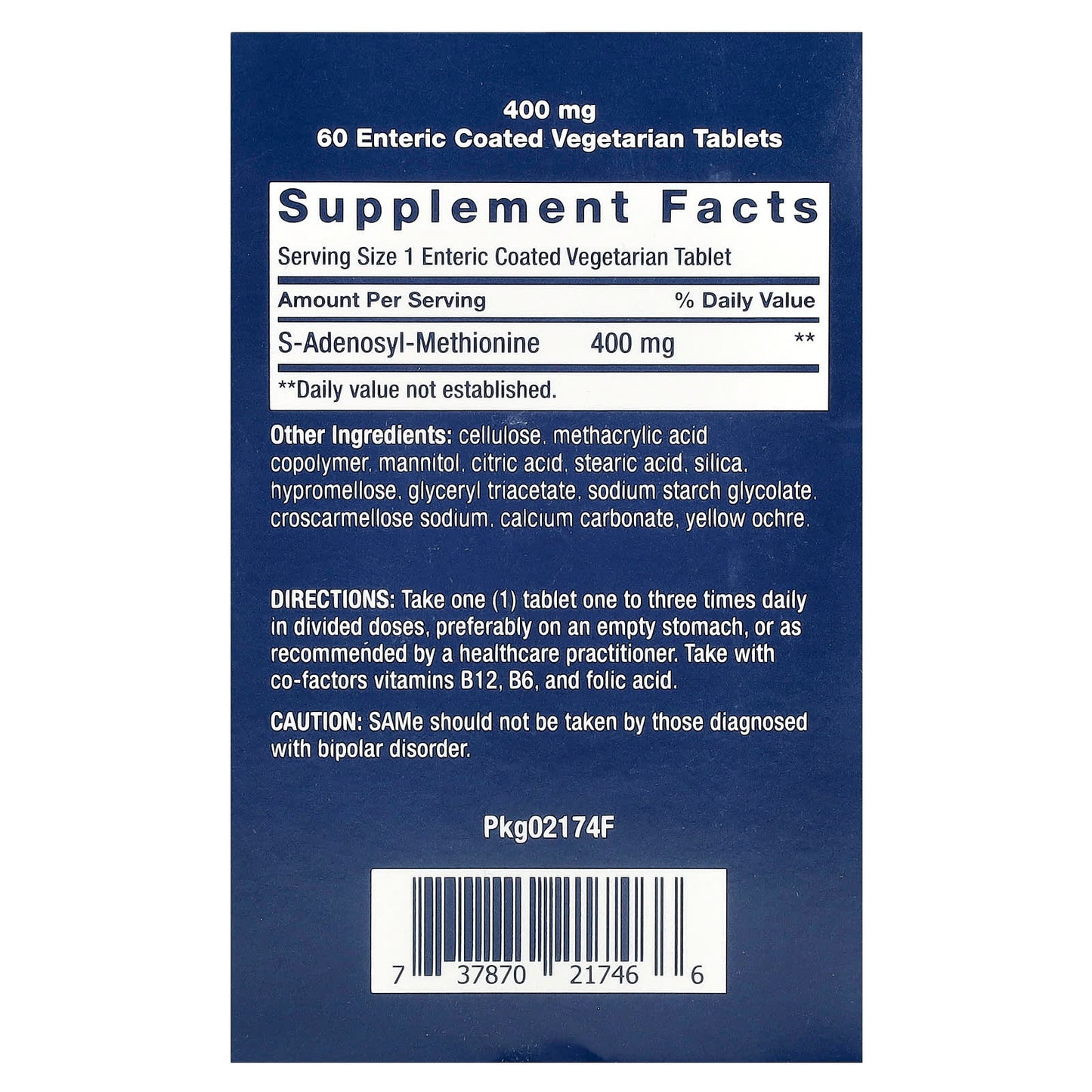 Life Extension, SAMe S-Adenosyl-Methionine, 400 mg, 60 Enteric Coated Vegetarian Tablets - Image 2