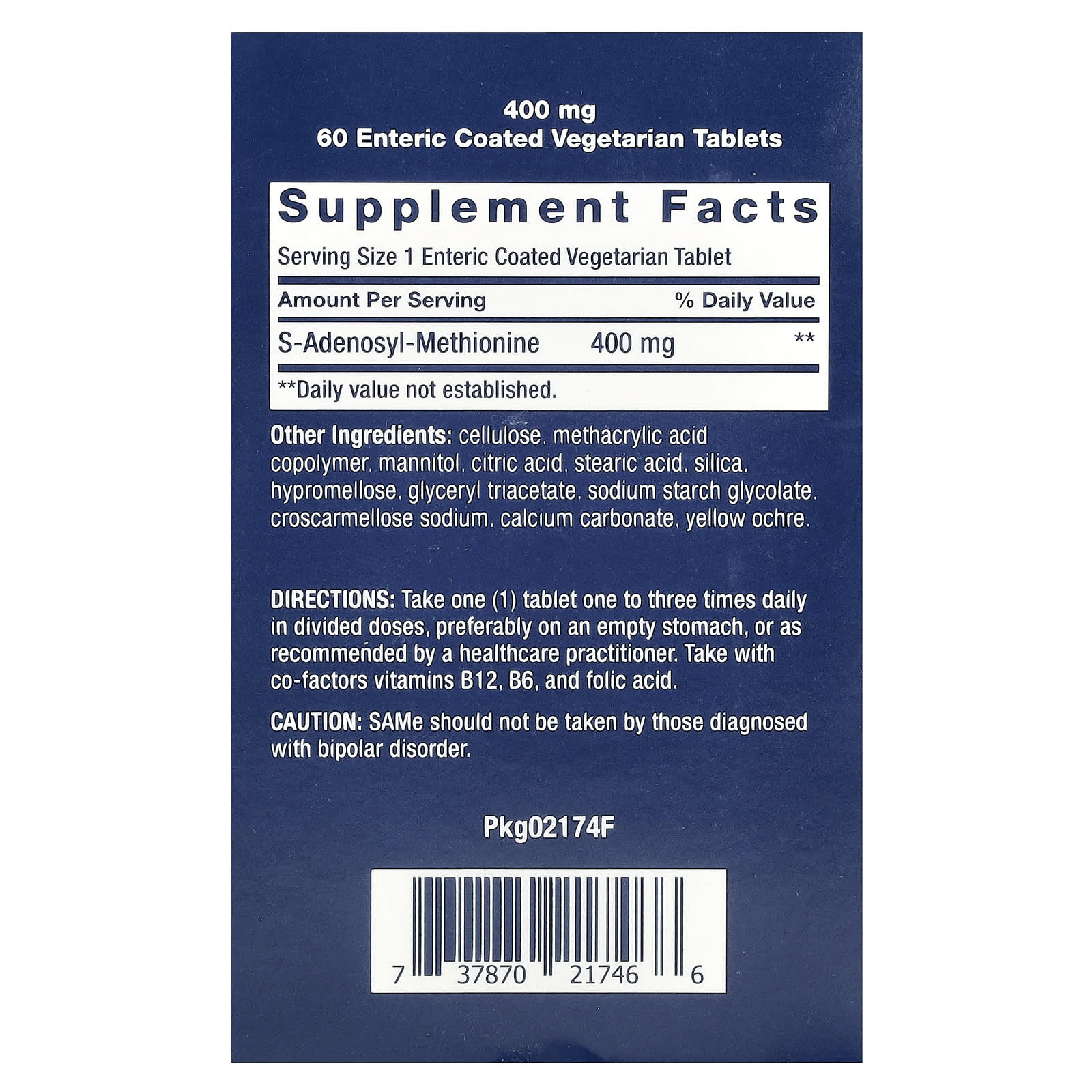 Life Extension, SAMe S-Adenosyl-Methionine, 400 mg, 60 Enteric Coated Vegetarian Tablets - Image 2