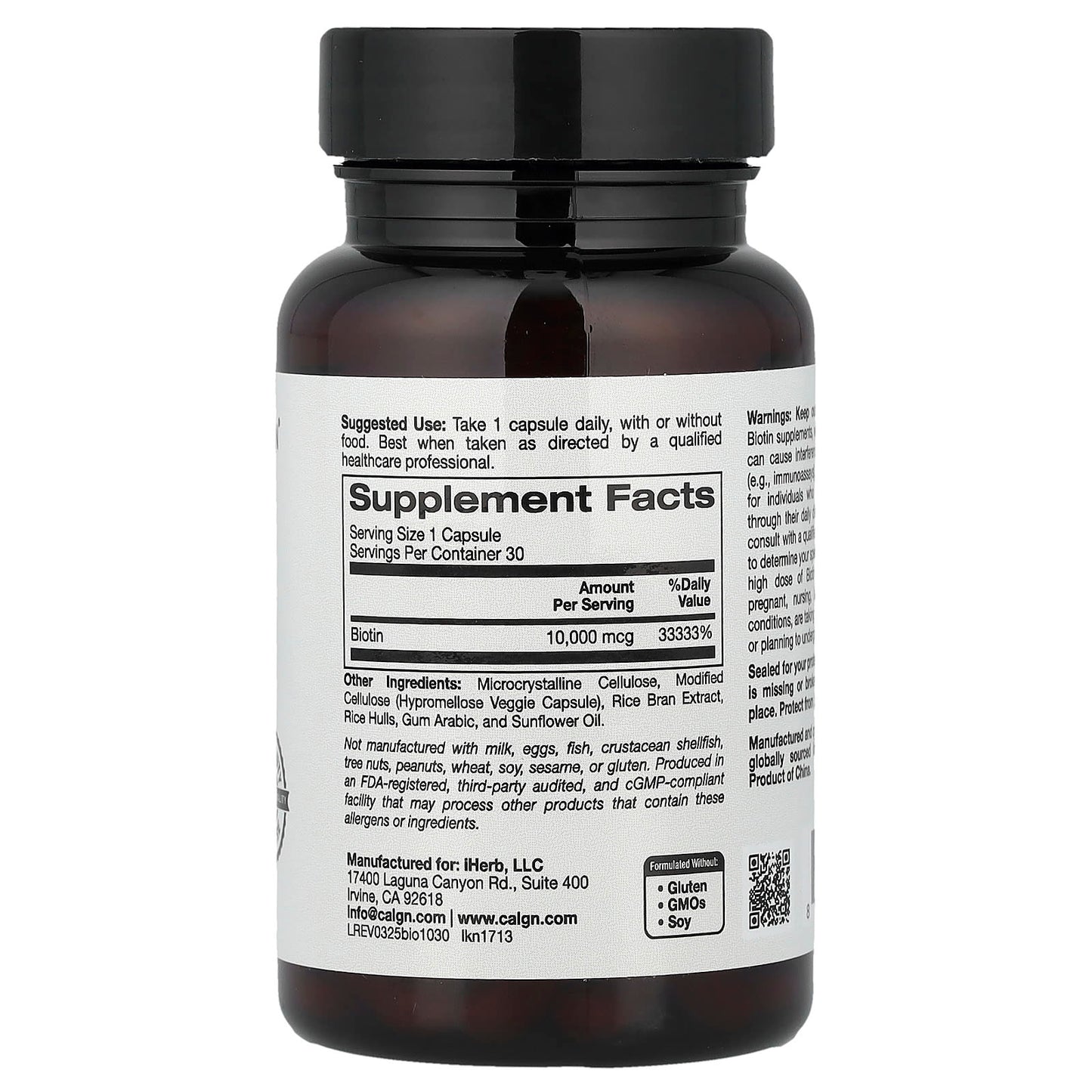 High-Strength Biotin Supplement - 10,000 mcg, 30 Veggie Capsules - Image 2