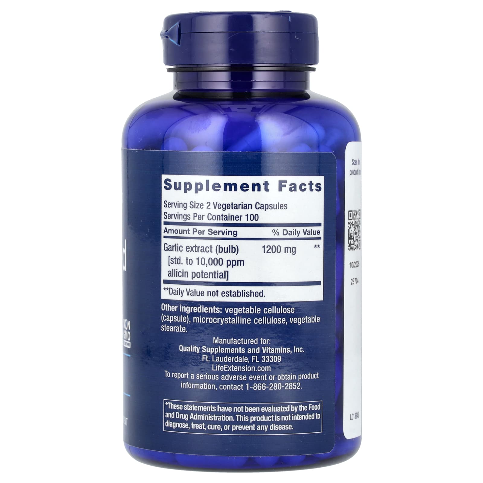 Life Extension, Optimized Garlic, 200 Vegetarian Capsules (600 mg per Capsule) - Image 2