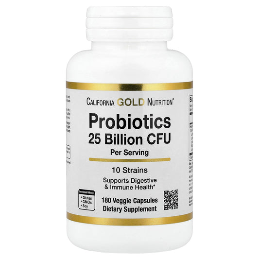 California Gold Nutrition Probiotics 10 Strain Blend, 25 Billion CFU, 180 Veggie Capsules - Image 1