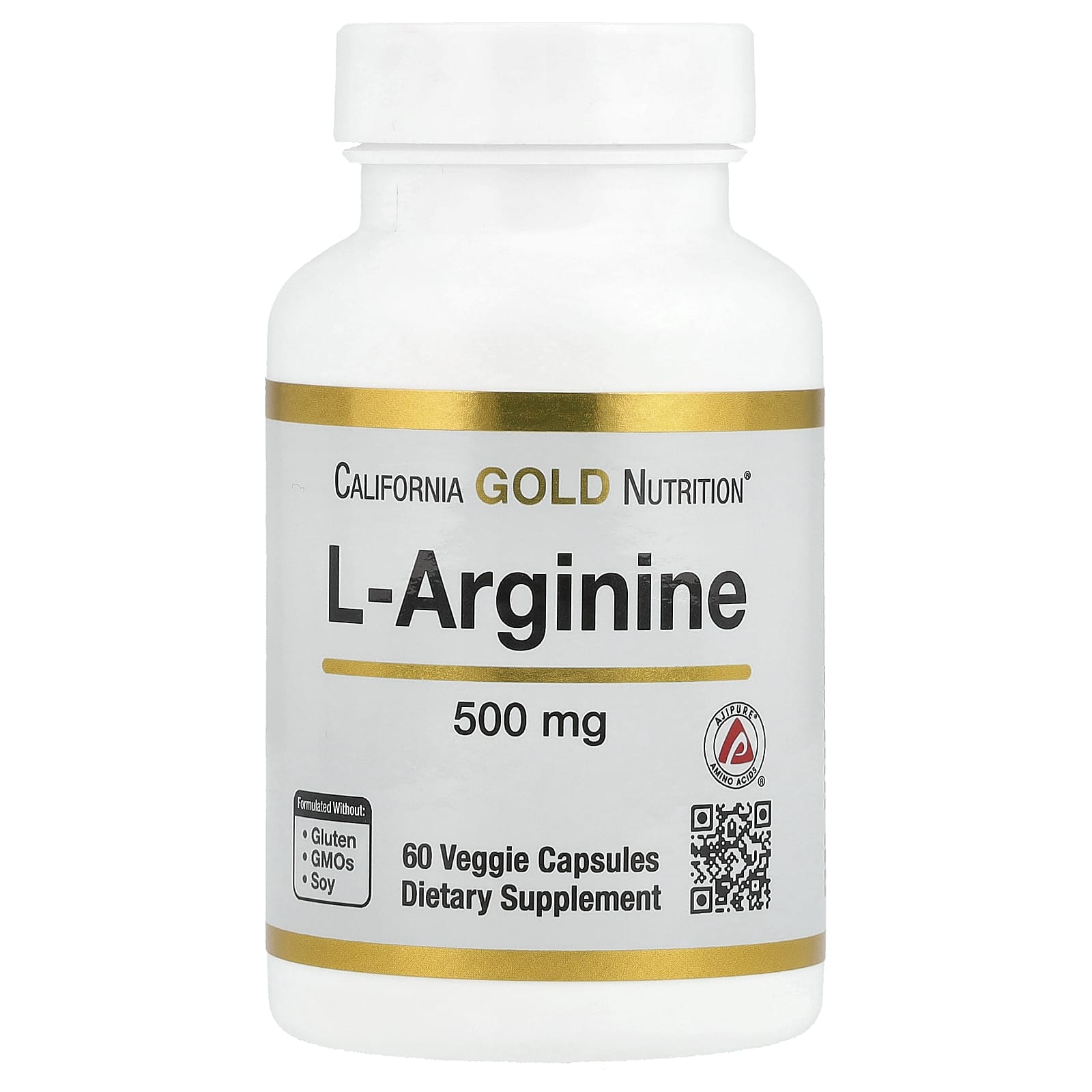 L-Arginine Supplement by California Gold Nutrition, 500mg, 60 Veggie Capsules - Image 1