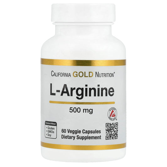 L-Arginine Supplement by California Gold Nutrition, 500mg, 60 Veggie Capsules - Image 1