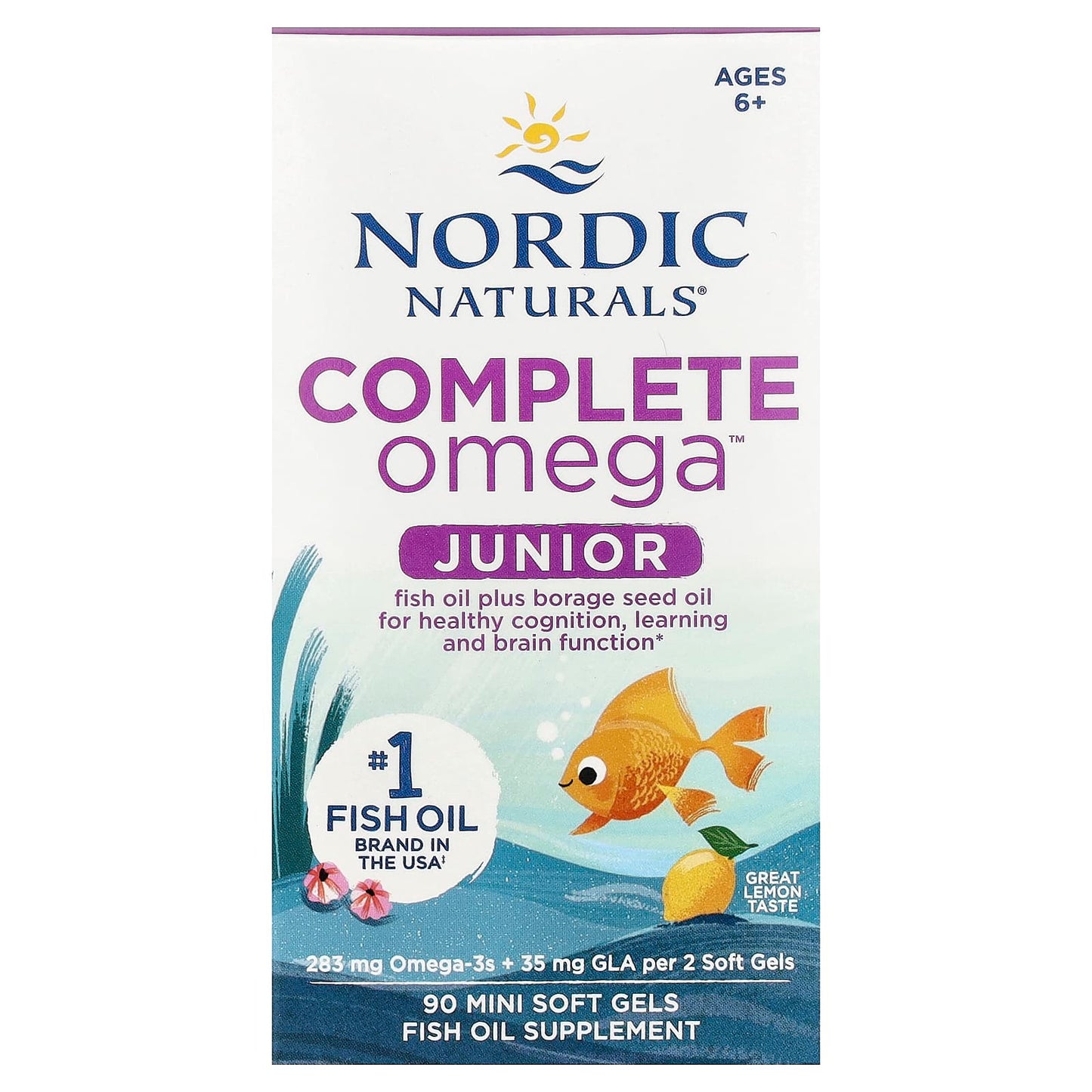 Nordic Naturals, Complete Omega™ Junior, Ages 6+, Lemon, 90 Mini Soft Gels - Image 1