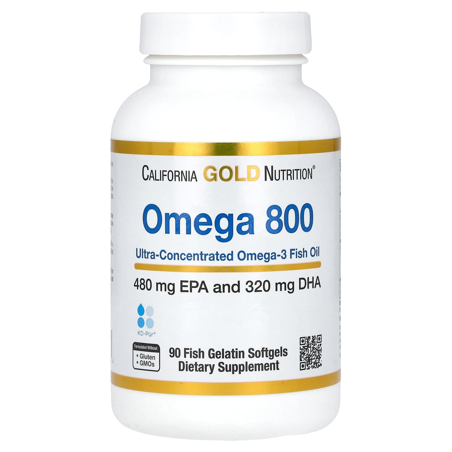 California Gold Omega 800 Ultra-Concentrated Omega-3 Fish Oil, 90 Softgels (1,000 mg) - Image 1