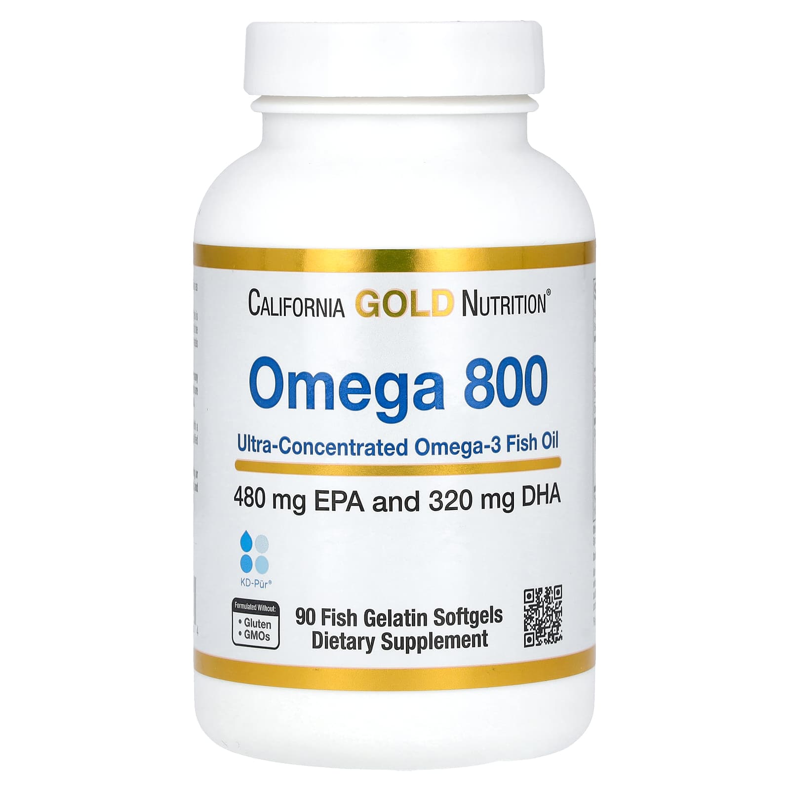California Gold Omega 800 Ultra-Concentrated Omega-3 Fish Oil, 90 Softgels (1,000 mg) - Image 1