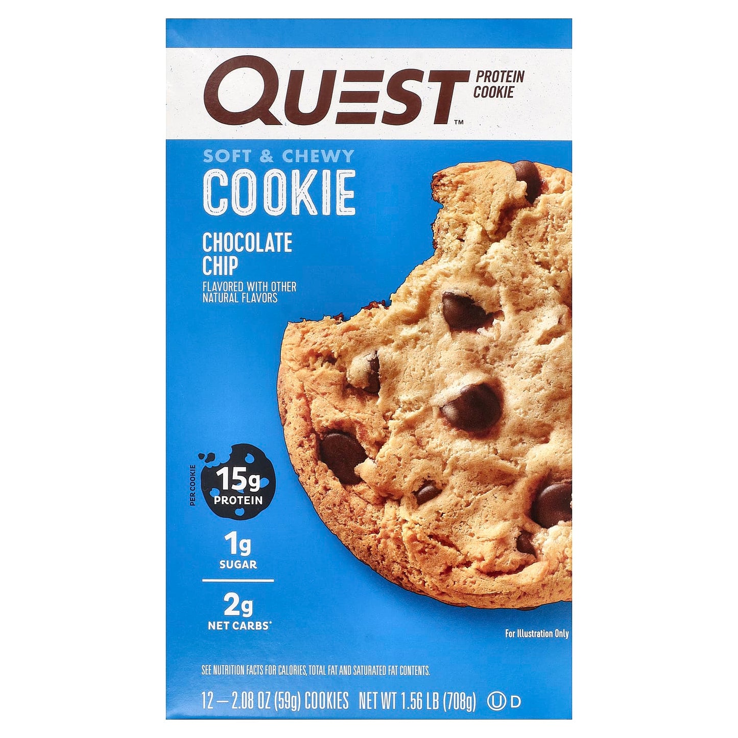 Quest Nutrition, Protein Cookie, Chocolate Chip, 12 Cookies, 2.08 oz (59 g) Each - Image 1
