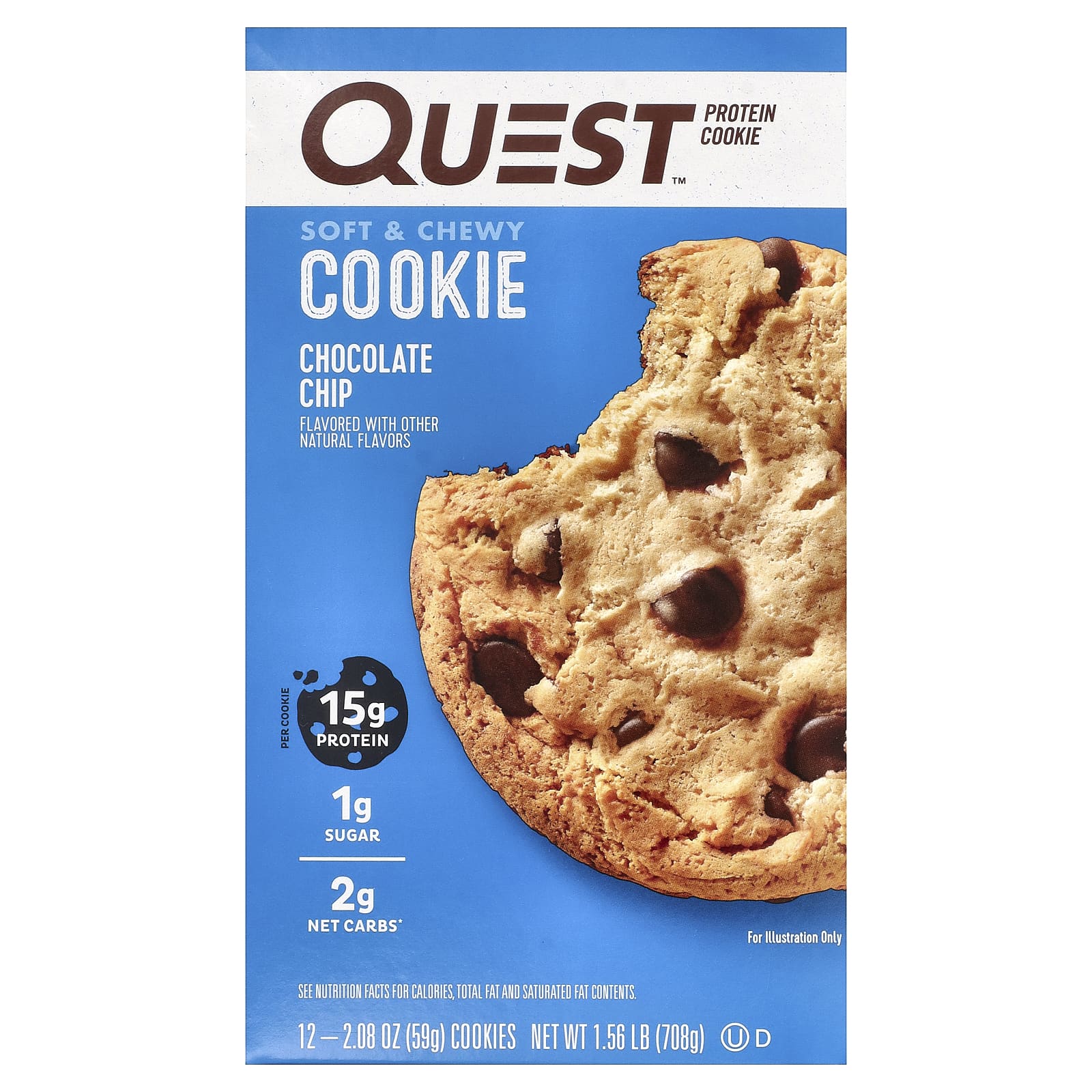 Quest Nutrition, Protein Cookie, Chocolate Chip, 12 Cookies, 2.08 oz (59 g) Each - Image 1