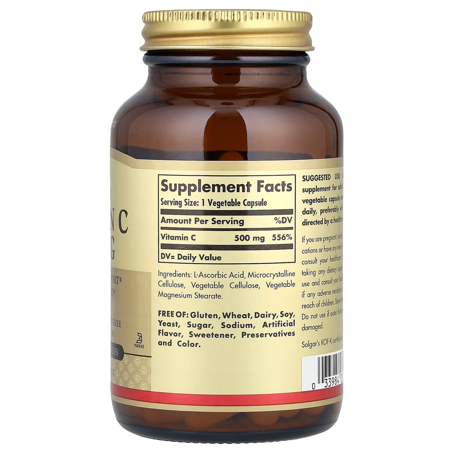Solgar, Vitamin C, 500 mg, 100 Vegetable Capsules - Image 2