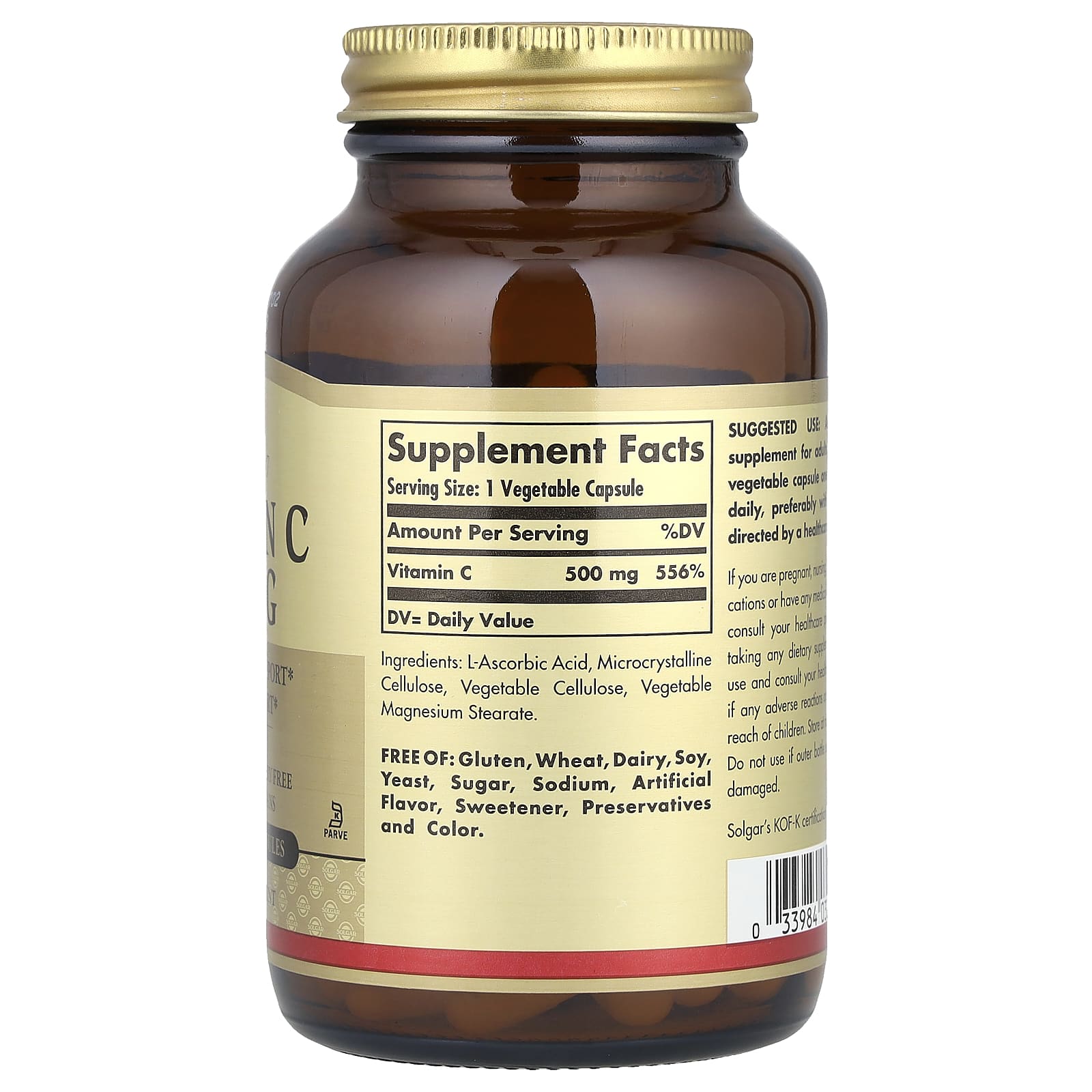 Solgar, Vitamin C, 500 mg, 100 Vegetable Capsules - Image 2