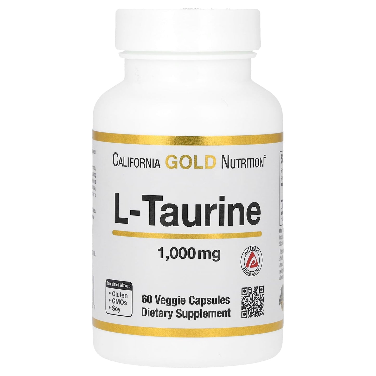 L-Taurine Supplement by California Gold Nutrition, 1,000 mg, 60 Capsules - Image 1