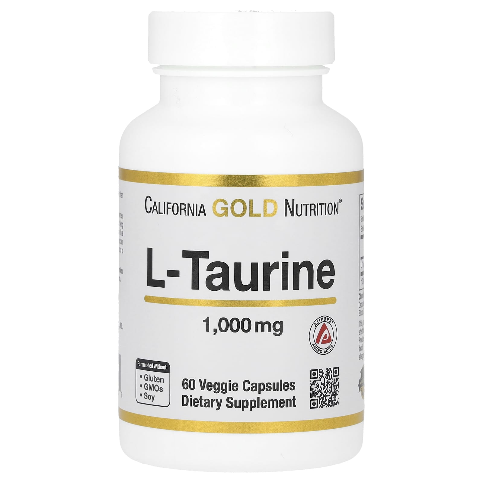 L-Taurine Supplement by California Gold Nutrition, 1,000 mg, 60 Capsules - Image 1