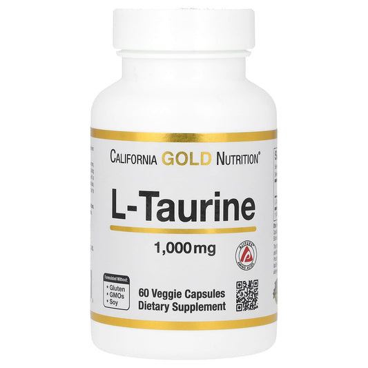L-Taurine Supplement by California Gold Nutrition, 1,000 mg, 60 Capsules - Image 1
