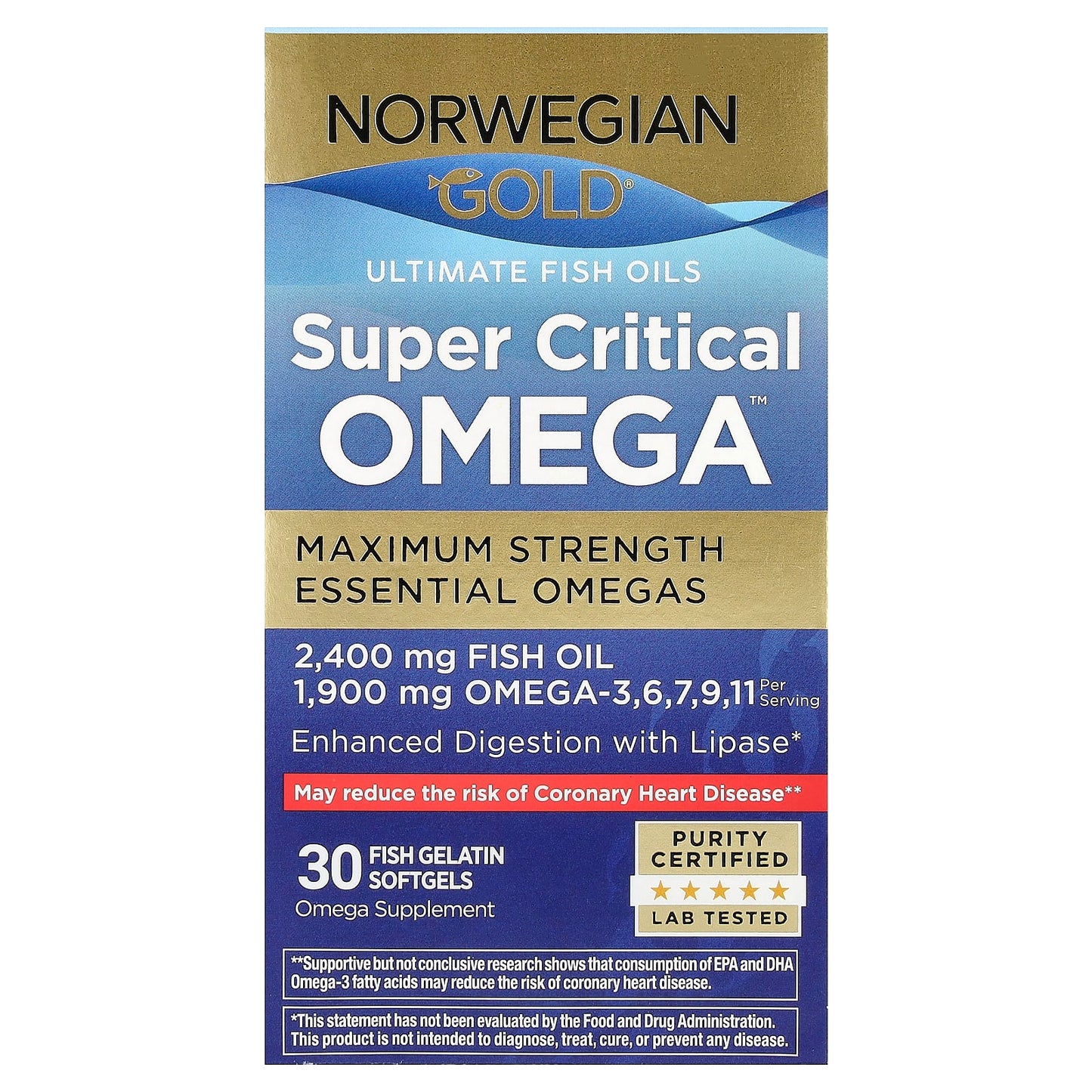 Renew Life, Norwegian Gold®, Super Critical Omega™, Maximum Strength, 30 Fish Gelatin Softgels - Image 1