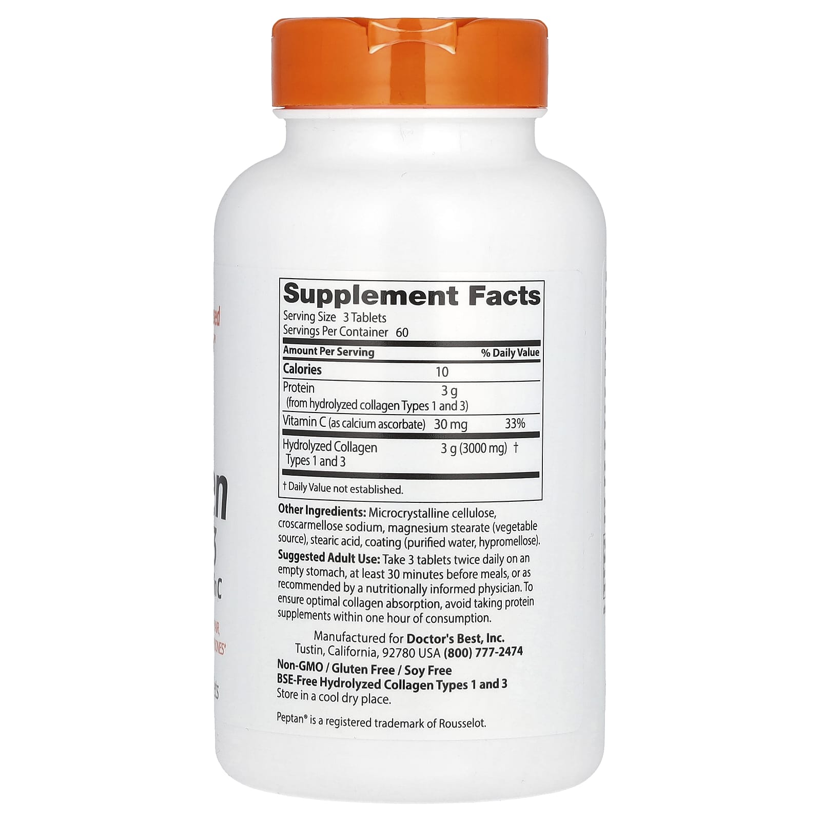 Collagen Supplement with Peptan & Vitamin C 180 Tablets - Image 2