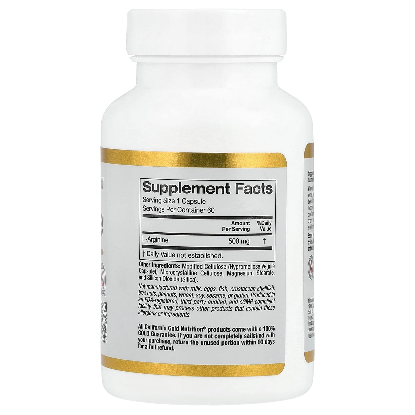 L-Arginine Supplement by California Gold Nutrition, 500mg, 60 Veggie Capsules - Image 2
