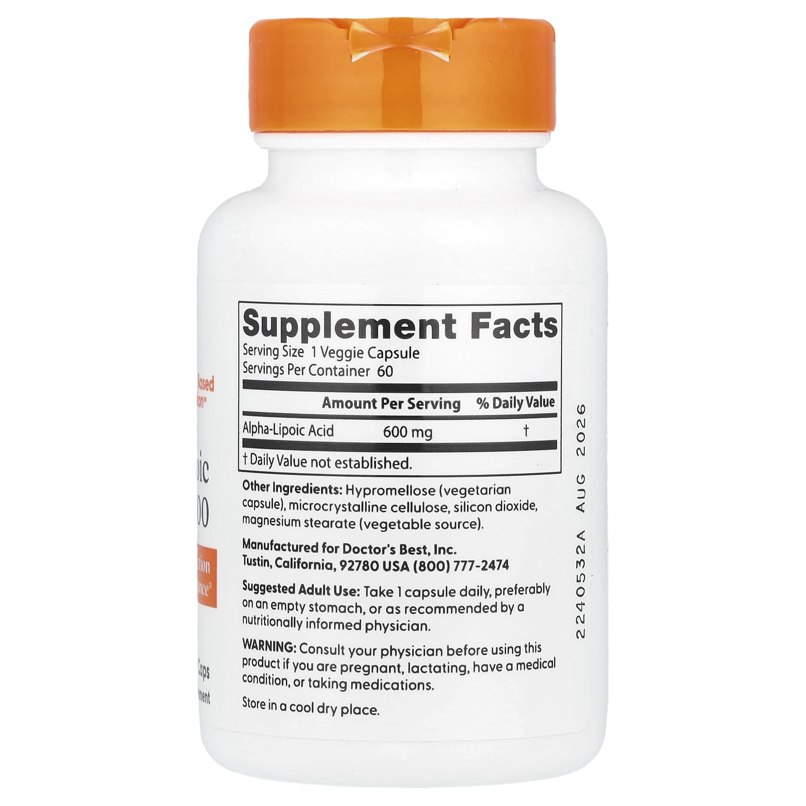 Alpha-Lipoic Acid 600mg 60 Veggie Caps by Doctor's Best - Image 2