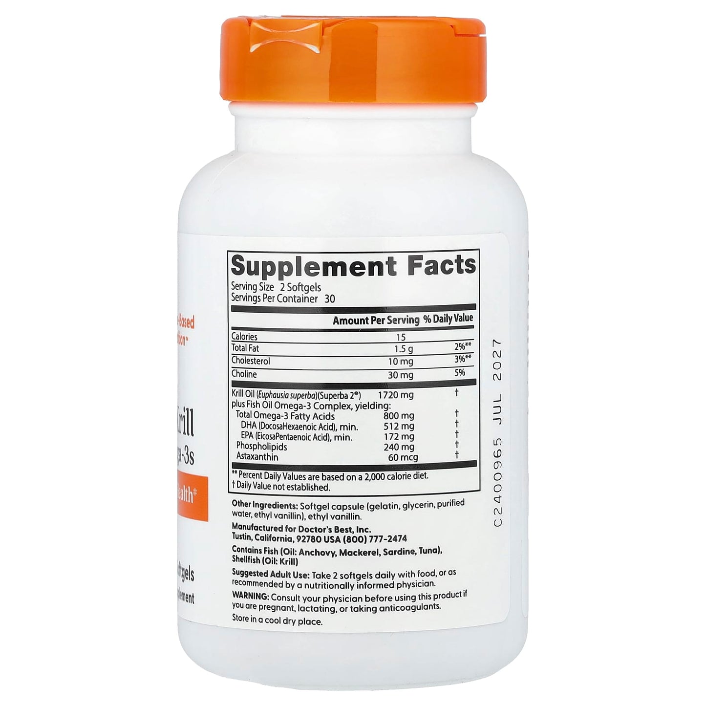 Doctor's Best, Enhanced Krill Plus Omega3s , 60 Softgels