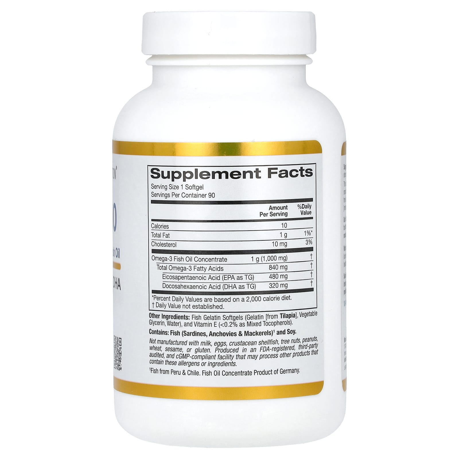 California Gold Omega 800 Ultra-Concentrated Omega-3 Fish Oil, 90 Softgels (1,000 mg) - Image 2