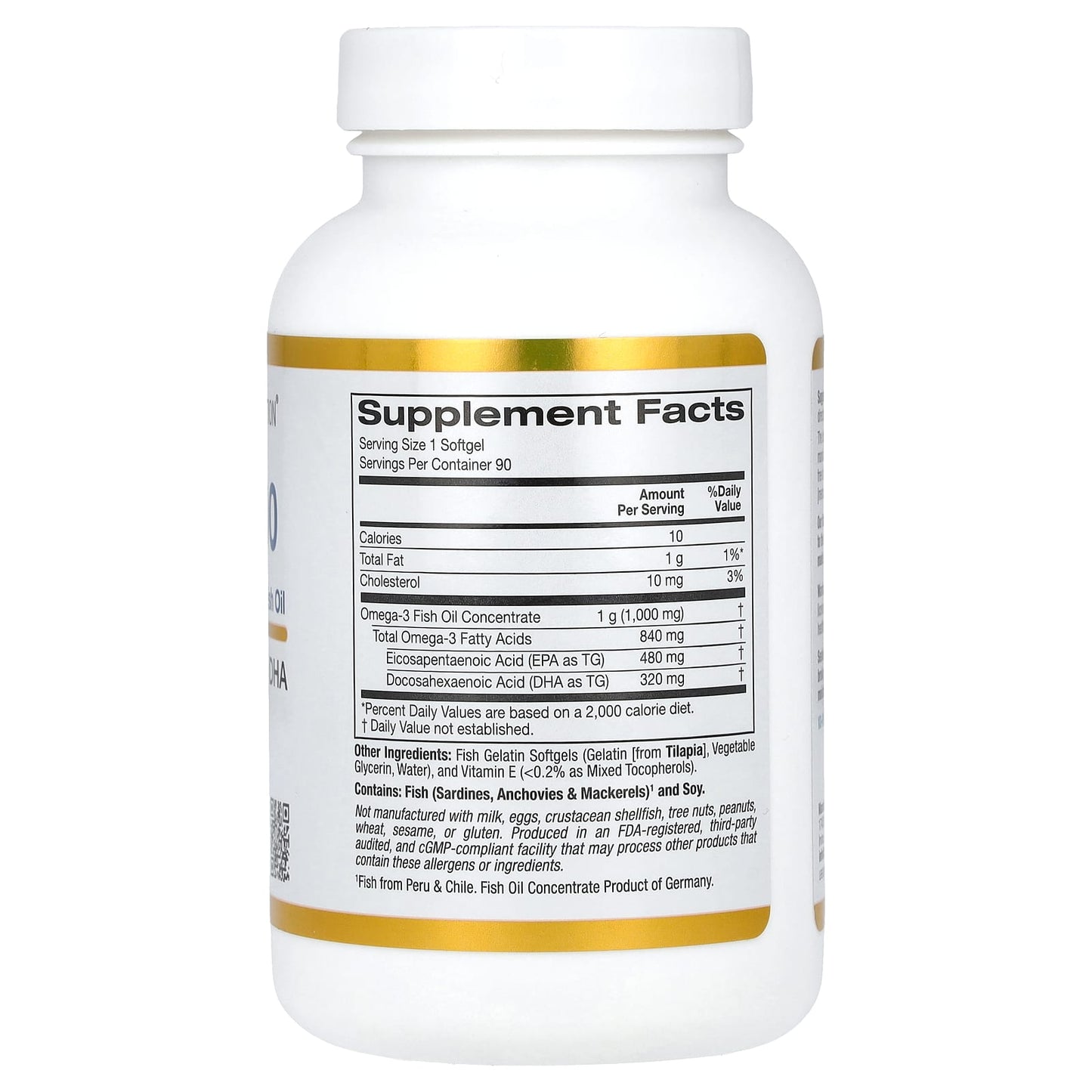 California Gold Nutrition, Omega 800 Ultra-Concentrated Omega-3 Fish Oil, kd-pur Triglyceride Form, 90 Fish Gelatin Softgels (1,000 mg Per Softgel)