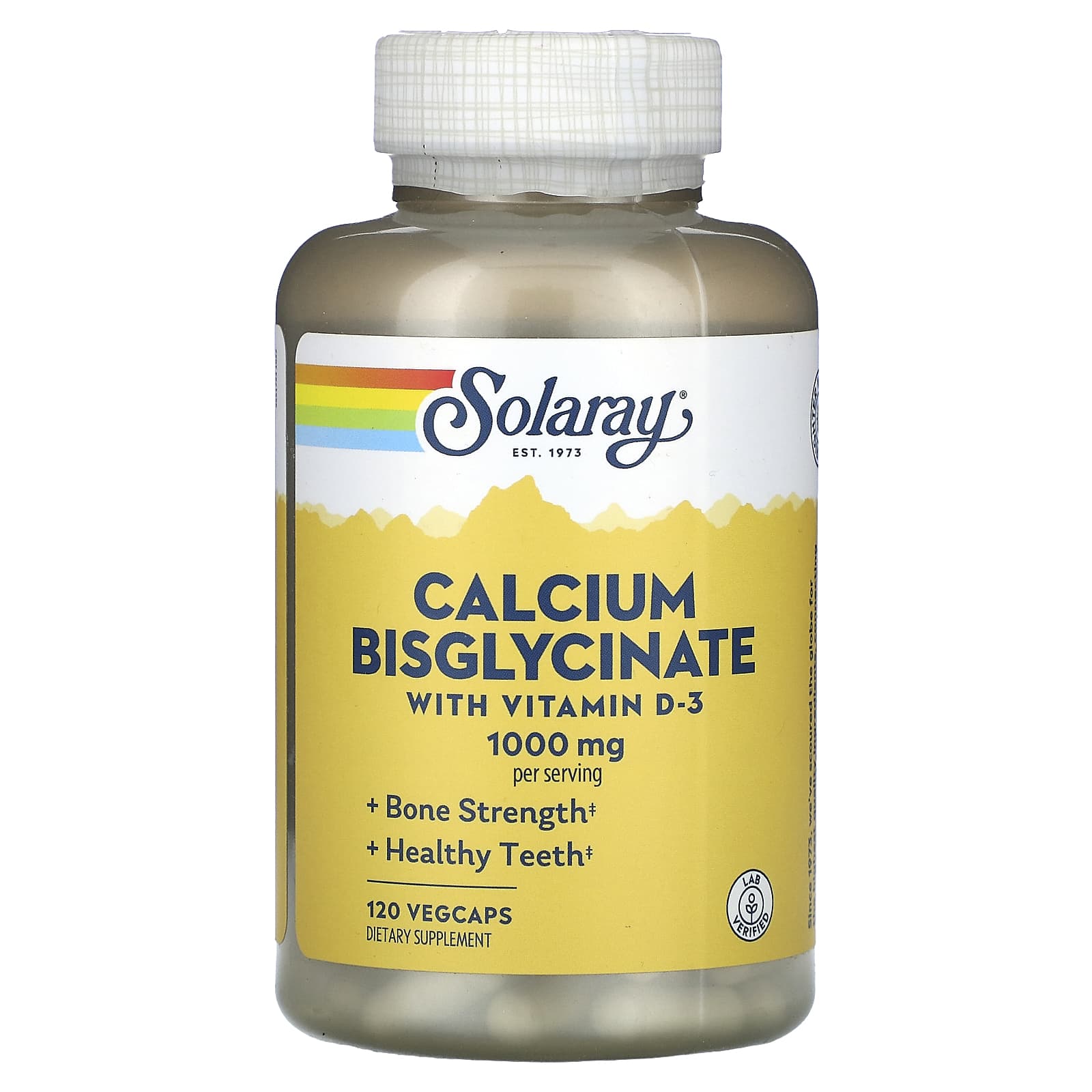 Solaray, Calcium Bisglycinate, With Vitamin D-3, 1,000 mg, 120 VegCaps (250 mg per Capsule) - Image 1