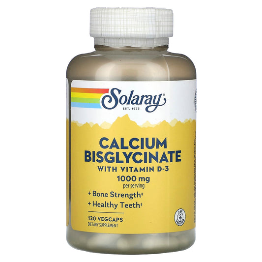 Solaray, Calcium Bisglycinate, With Vitamin D-3, 1,000 mg, 120 VegCaps (250 mg per Capsule) - Image 1