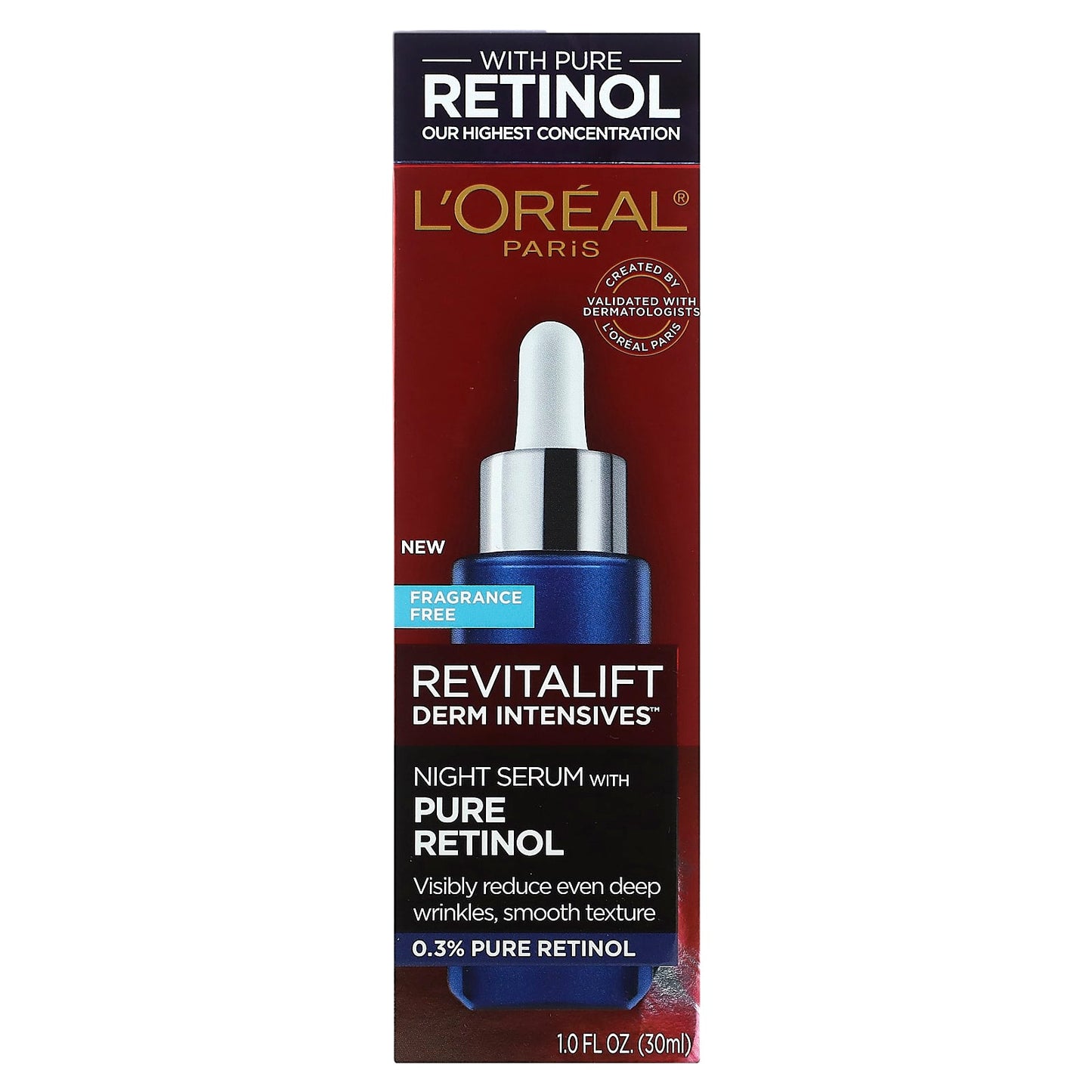 L'Oréal, Revitalift Derm Intensives, Night Serum with Pure Retinol, Fragrance Free, 1 fl oz (30 ml) - Image 2