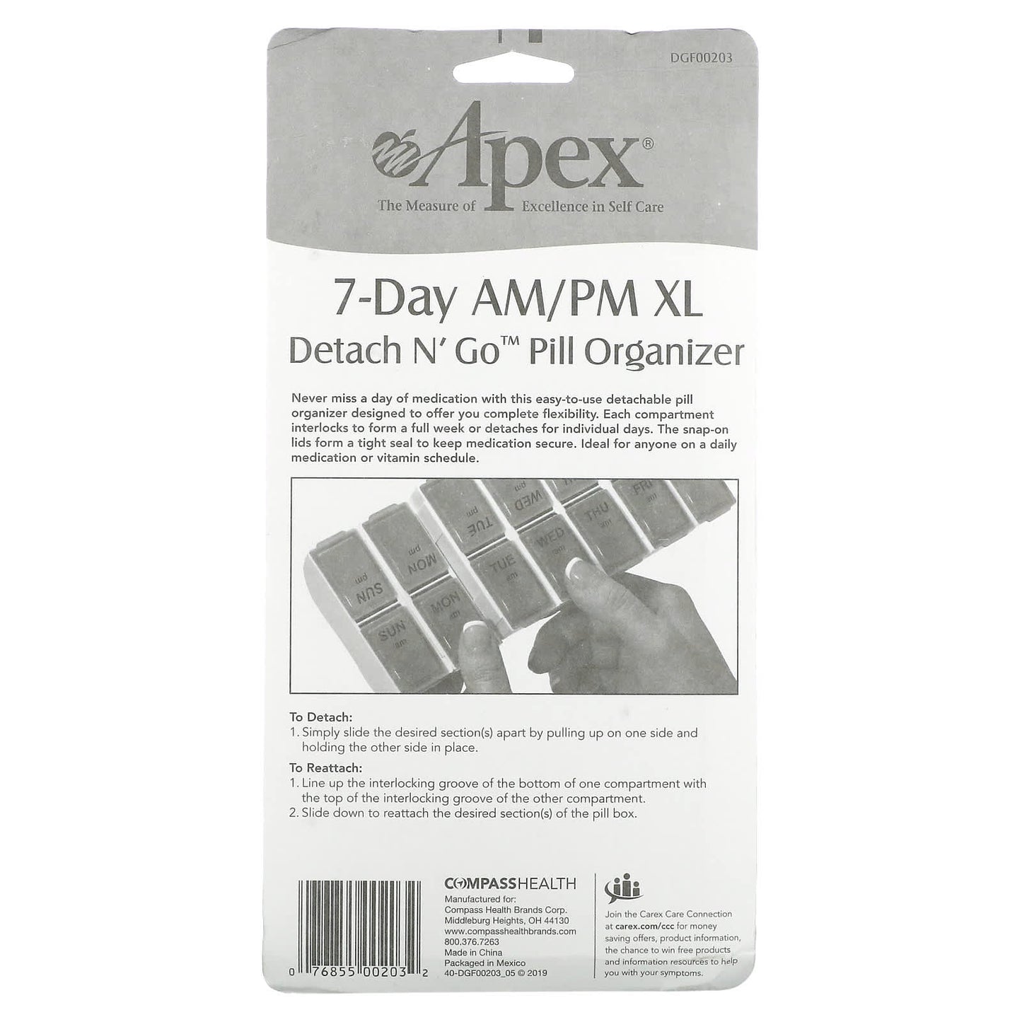 Apex 7-Day AM/PM Detachable Pill Organizer for Medication Schedule - Image 2