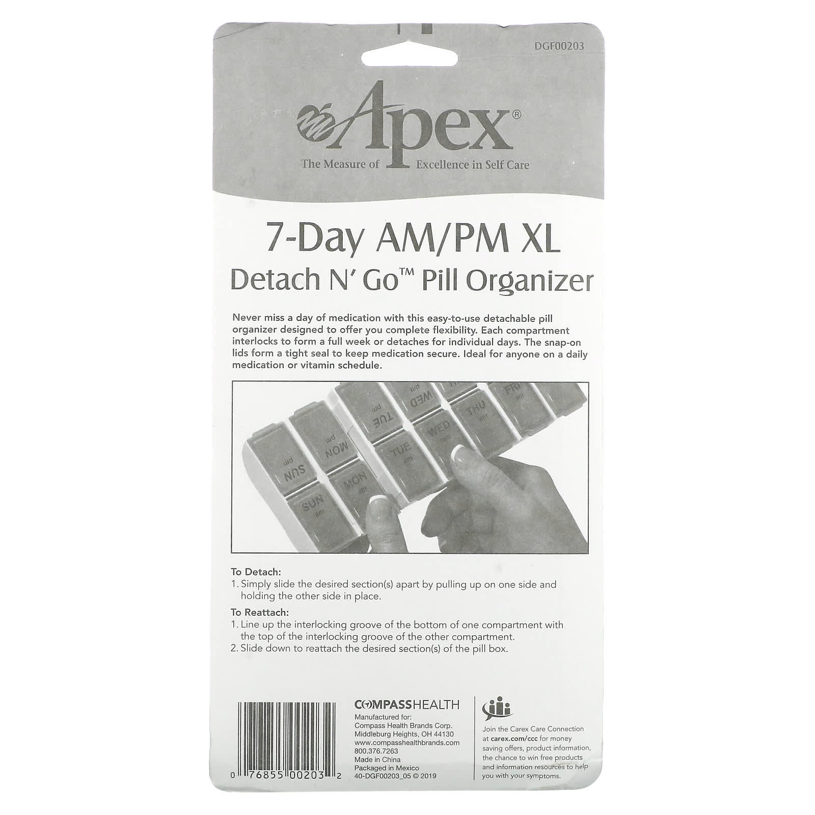 Apex 7-Day AM/PM Detachable Pill Organizer for Medication Schedule - Image 2