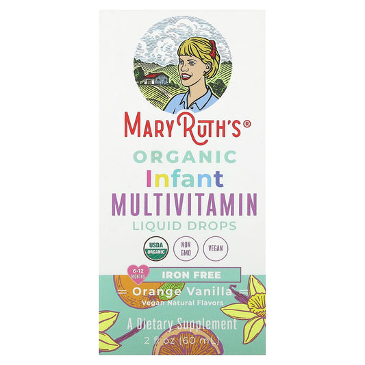 MaryRuth's, Organic Infant Multivitamin Liquid Drops, Iron Free, 6-12 Months, Orange Vanilla, 2 fl oz (60 ml) - Image 1