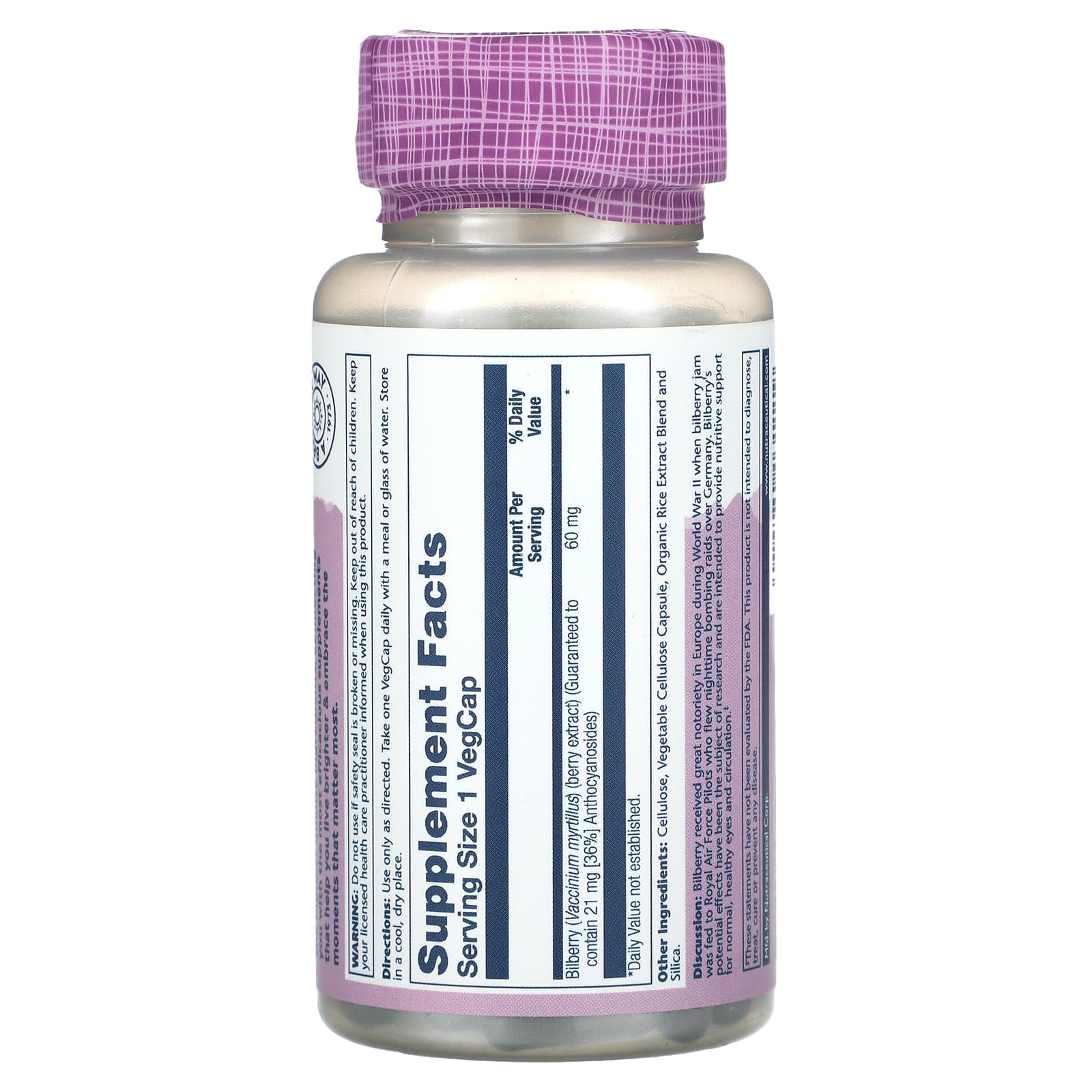 Solaray, Vital Extracts, Bilberry, 60 mg, 120 VegCaps - Image 2