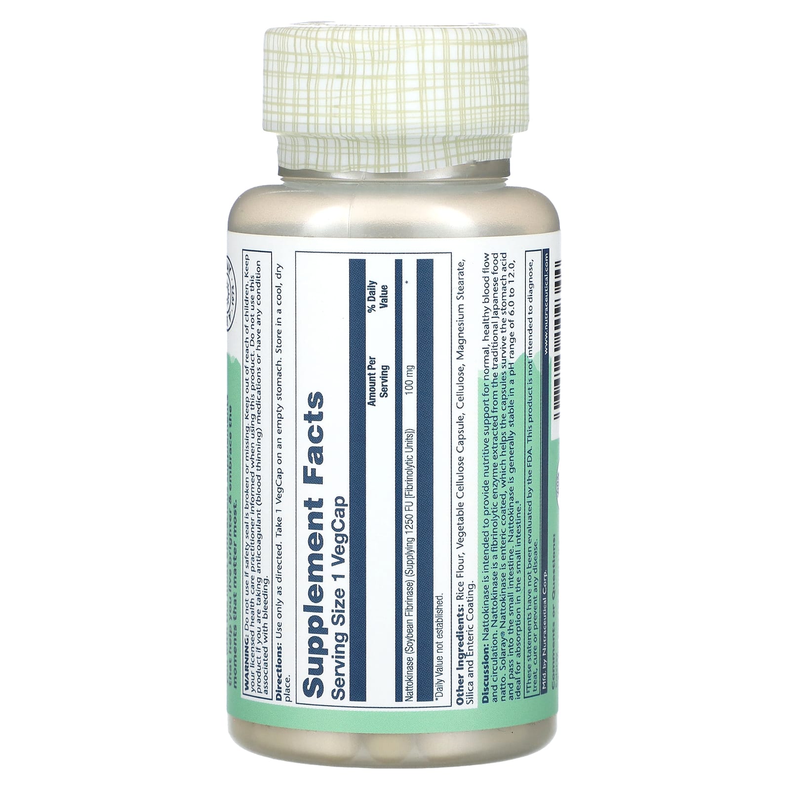 Solaray, Nattokinase, 100 mg, 1,250 FU, 30 VegCaps