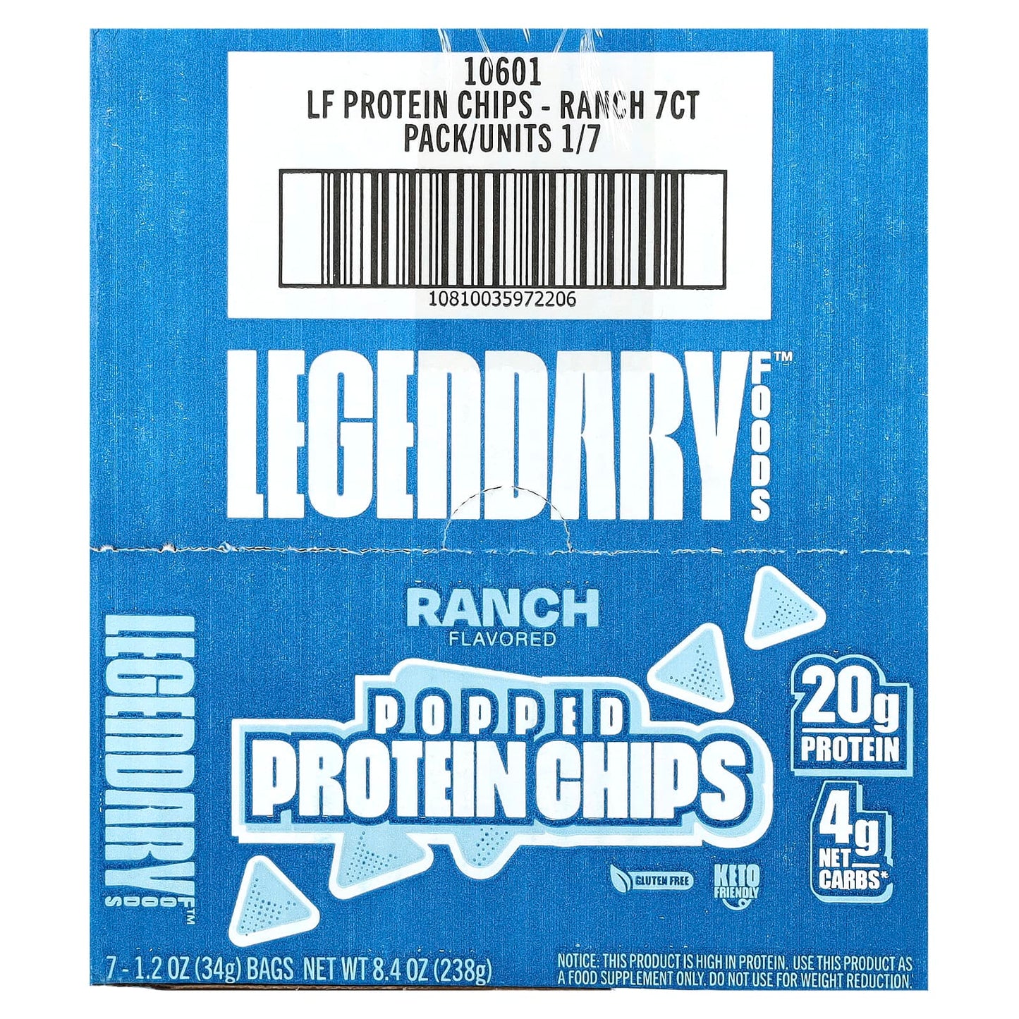 Legendary Foods, Popped Protein Chips, Ranch, 7 Bags, 1.2 oz (34 g) Each - Image 2